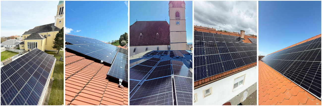 Martinus Energiegemeinschaft / © Diözese Eisenstadt Photovoltaikanlagen auf verschiedenen Dächern.